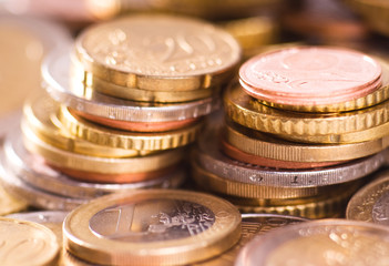 euro coins, shallow depth of field