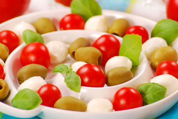 mozzarella salad on snail plate