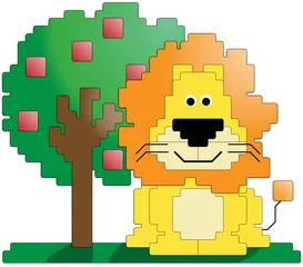Rideaux velours Pixels Lion et arbre Pixel Art