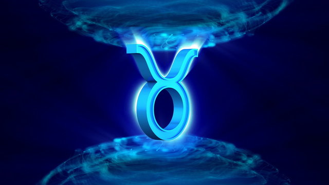 3d rotating taurus zodiacal symbol in abstract space, loopable