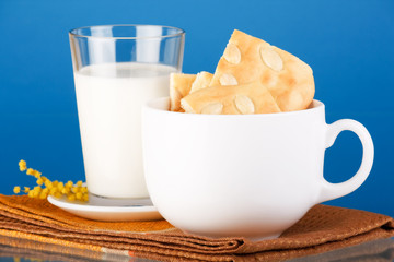 Breakfast of milk with cookies