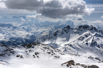 Winter Alps landscape from ski resort Val Thorens