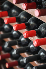 wine bottles with red tops