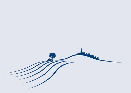 recommend clip art: Vektor Agrar Landschaft mit feldern, Hügeln und Dorf