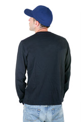 man from the back - looking at something