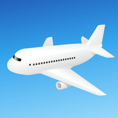Fototapeta na wymiar Avion commercial blanc en vol (reflet)