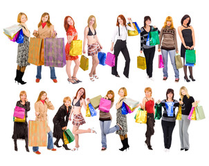 Obraz premium Shopping girls with bags isolated over white