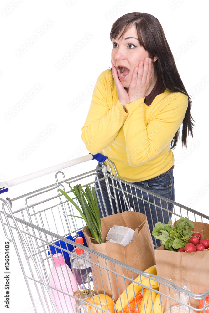 Poster woman with shopping cart