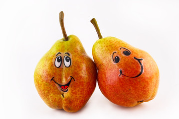 Two Pears with a joy on a white background