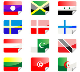 Glossy stickers with national flags isolated on white