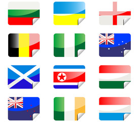 Glossy stickers with national flags isolated on white