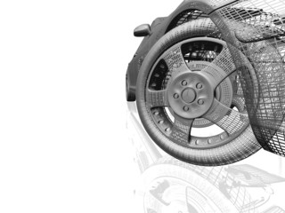 Car model white and black isolated with reflection