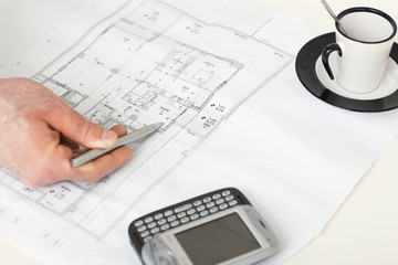 Floor plan on architect's desk