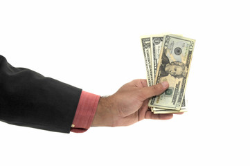 Hand with money isolated in white