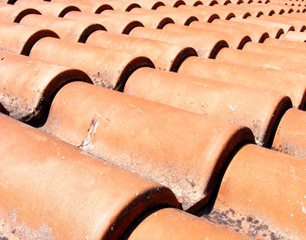 Roof with red tiles - close up