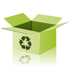 Green shipping box with recycle sign
