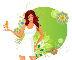 Girl and 	butterfly.