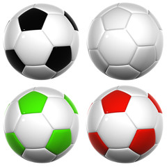3d white,black,green and red leather soccer balls collection