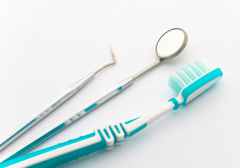 dental instruments and toothbrush
