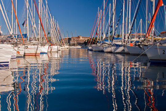 Row of sailing boats