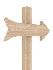 Wooden directional marker on a white background.