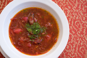 Traditional borscht plate - famous Ukrainian cuisine