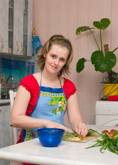 young woman making vegetarian vegetable salad