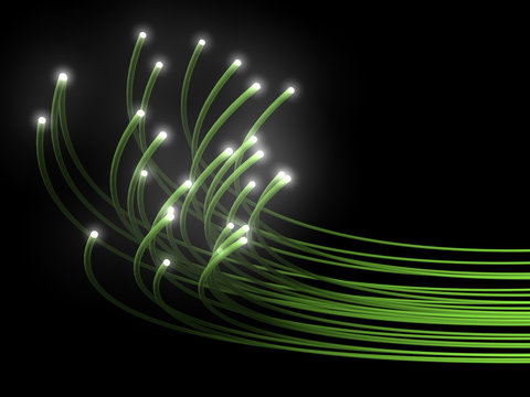 Green glowing optical fibres