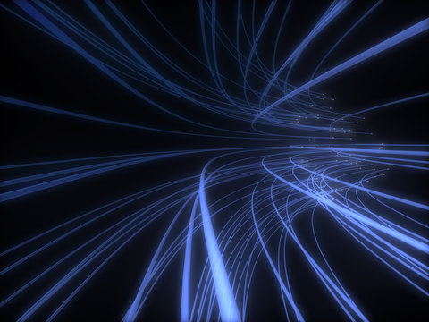 Bunch Of The Blue Optical Fibers Finding It's Way In Dark