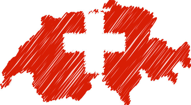 carte de la suisse avec un drapeau gribouill&eacute;
