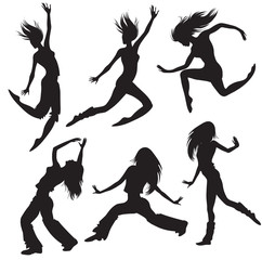 Vector set of modern dancers silhouette