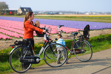 Fototapeta premium Bicycling in Tulip Fields