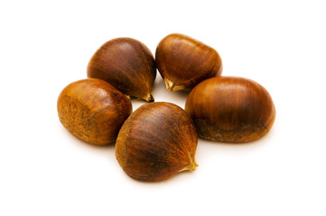 Many chestnuts isolated on the white background