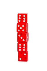 Stack of red dice isolated on white