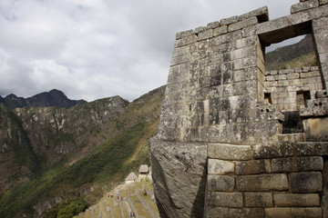 Fototapeta na wymiar View of the ruins of Machu Pichu in the Andes Mountains. interior of Peru, South America 