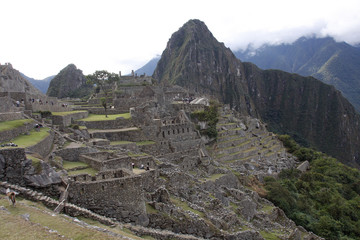 View of the ruins of Machu Pichu in the Andes Mountains. interior of Peru, South America