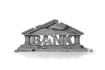 Crumbling bank text with cracks.