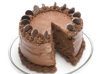 Chocolate cake isolated on white background