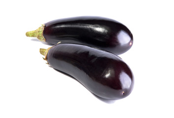 fresh eggplants on a white background