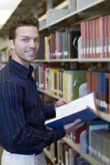 man researching