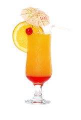Isolated tequila sunrise with an umbrella and straw