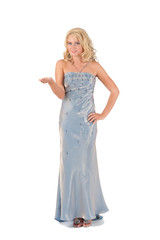 Blond girl in evening dress