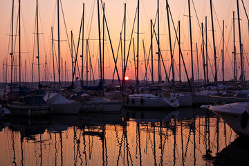sail boats with sundown