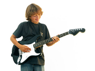 Smiling Teen Boy Playing Guitar