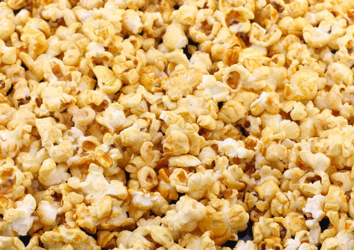 Texture of caramel popcorn. Close-up