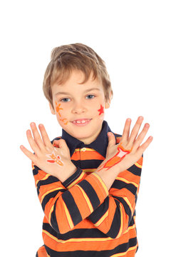 boy with painted crossed hands