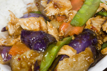 chinese food chicken with eggplant mixed vegetables