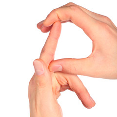 hands represents letter R from alphabet