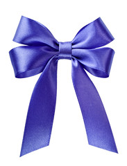 blue gift satin ribbon bow on white background
