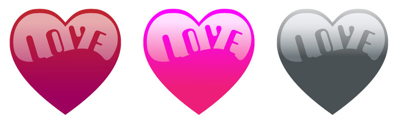 Heart shapes with shadow and the word love written inside.